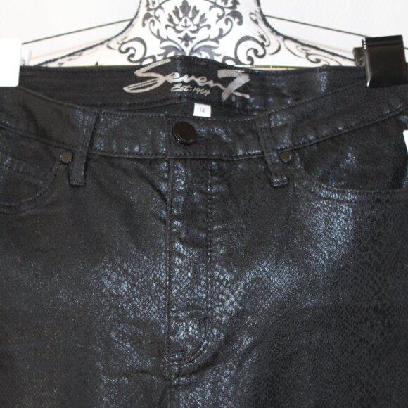 BIG SALE JEANS Seven7 Coated Skinny Faux Leather Black Viper Size 14 30” NWT's - Picture 6 of 16